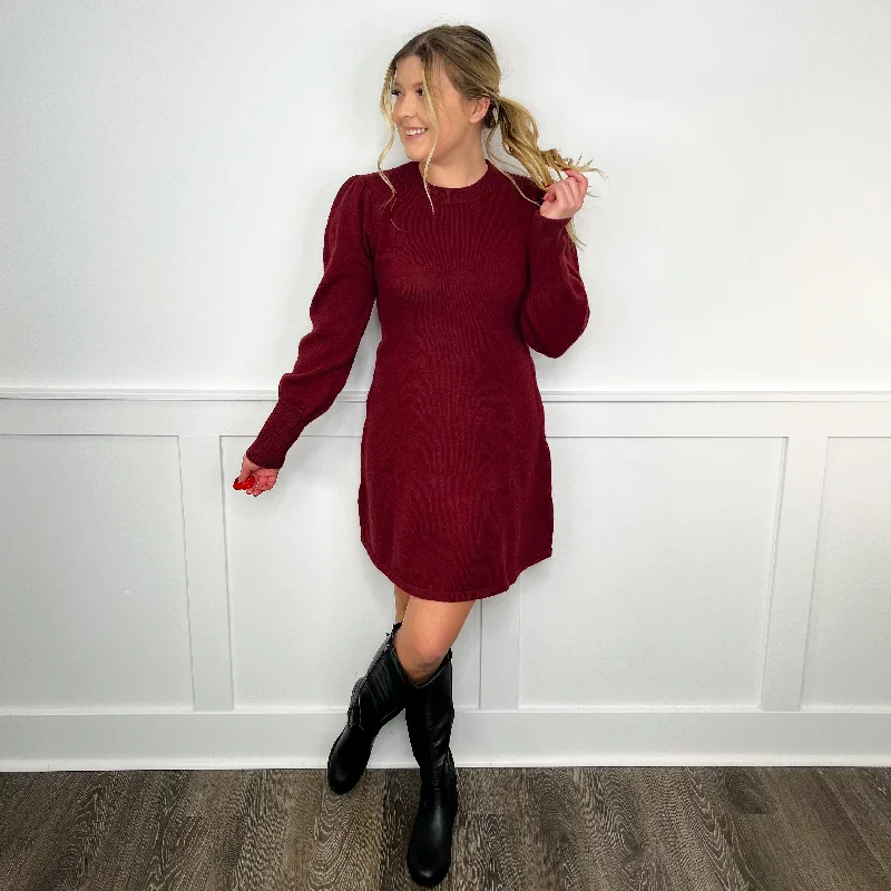 True to Me Knit Long Sleeve Wine Avery Mae Dress Tunics Leisure comfortable