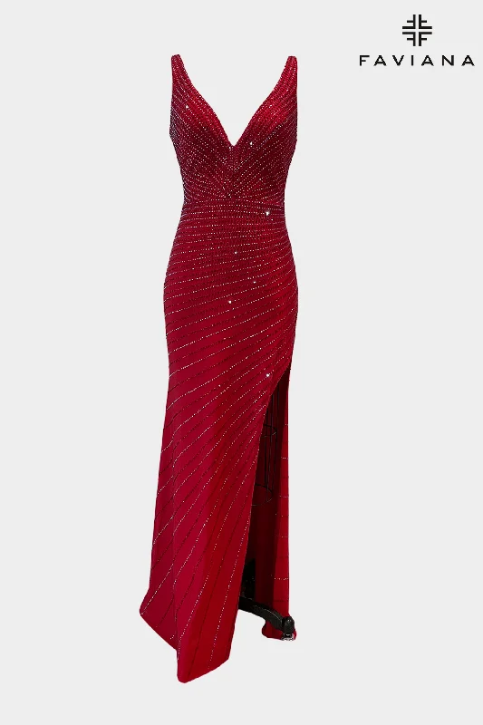 Long V Neck Dress With Beading Detail And Side Leg Slit Tunics Trousers formal