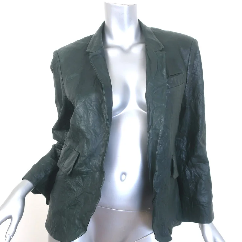 Zadig & Voltaire Verys Leather Blazer Dark Green Size 42 Open-Front Jacket Welt Pockets Slit Pockets Flap Pockets Zadig & Voltaire Verys Leather Blazer Dark Green Size 42 Open-Front Jacket Welt Pockets Slit Pockets Flap Pockets