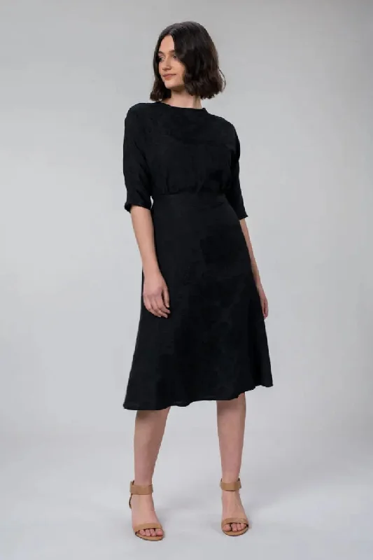 KATIE DRESS IN LINEN BLACK ROSE by Wilga Clothing Casual Short Summer