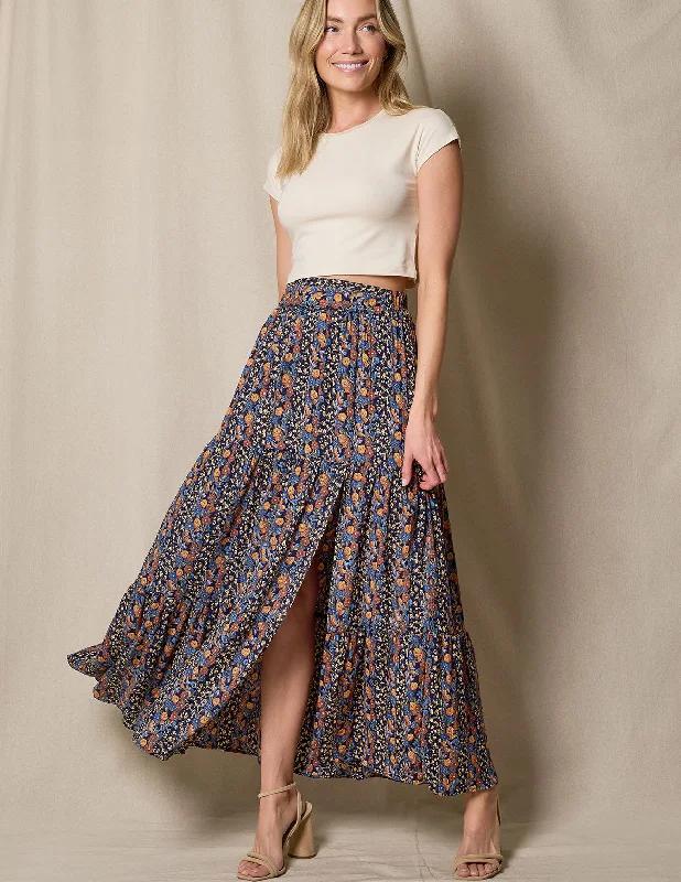 Eva Maxi Skirt - Blue Floral denim skirt stylish