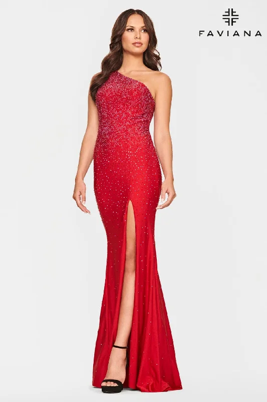 Beaded One Shoulder Long Dress With Strappy Back And Leg Slit | S10632 Tunics Fashionable trendy
