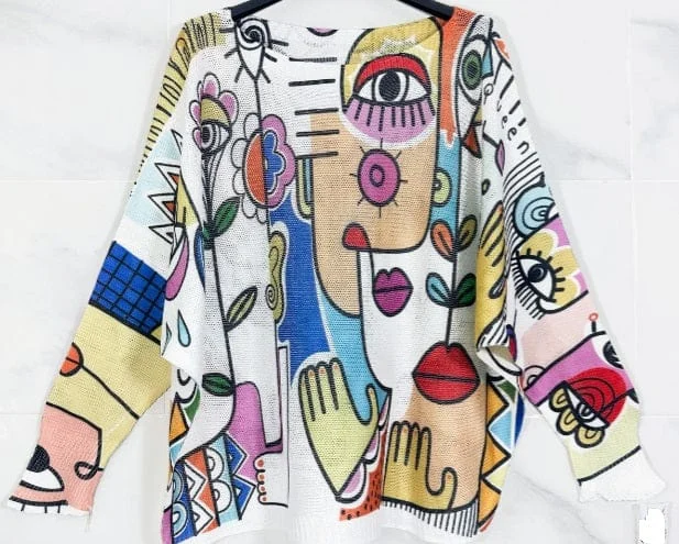 Loowie Eye "Picasso" Long Sleeve Printed Sweater Casual Formal Business