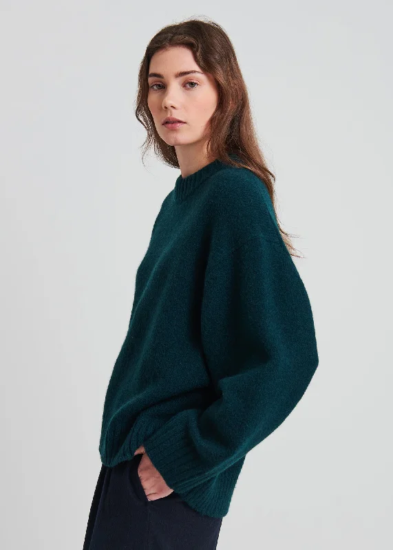 Oversized Crewneck Sweater Real Fur Shearling Chenille
