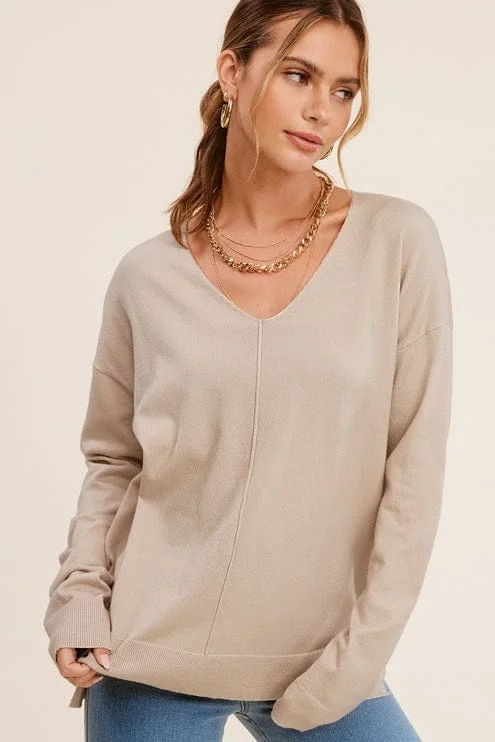 La Miel Lightweight V-Neck Sweater in Coconut Milk Modern Contemporary Chic