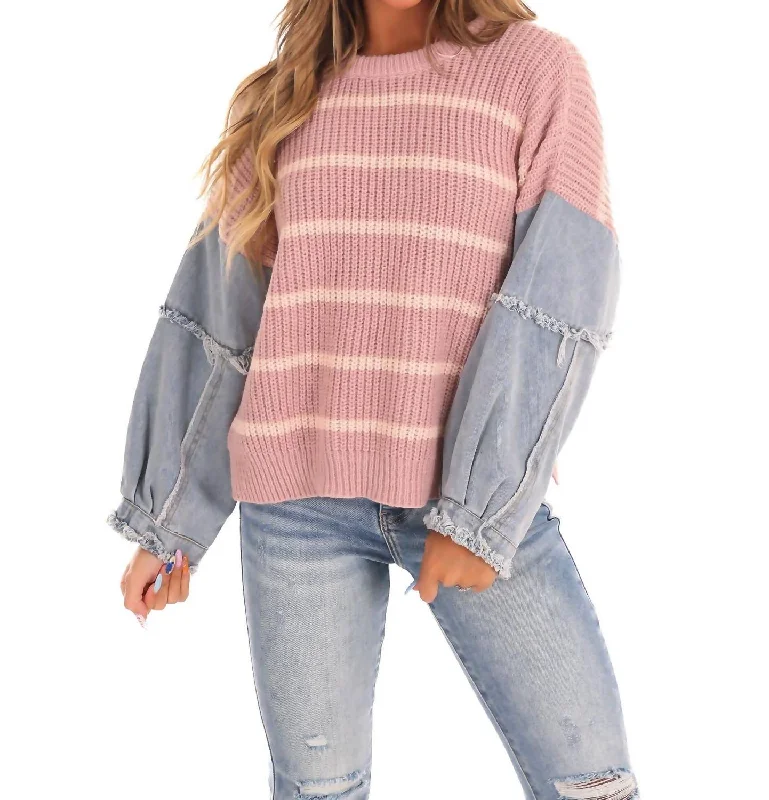 Chill Chaser Stripe Sweater In Lavender Solid Color Striped Floral Print