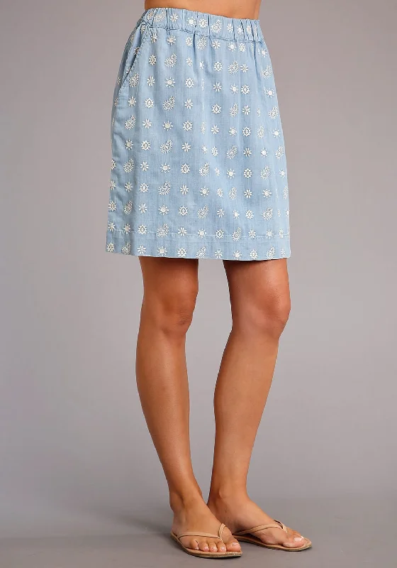 Stetson Womens Blue Denim Paisley Schiffli Skirt silk skirt elegant