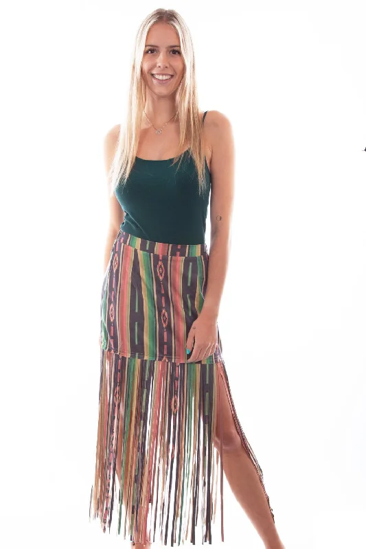 Scully Womens Serape Print Fringe Serape Polyester Blend Skirt flowy skirt hem