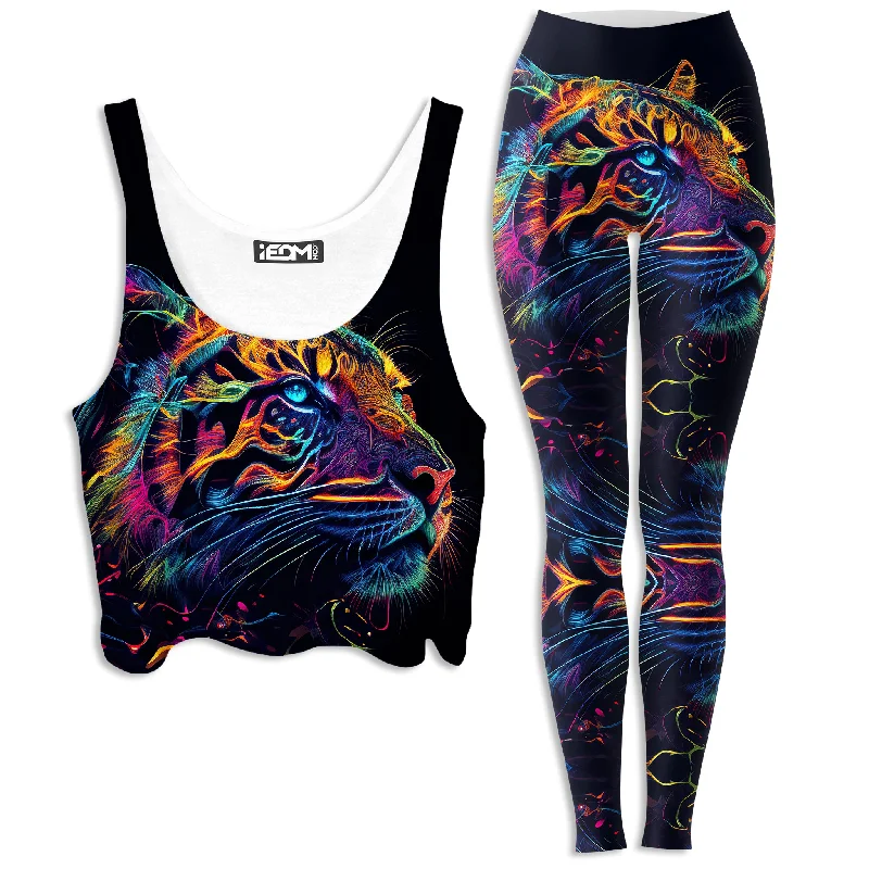 Tigre Realm Crop Top and Leggings Combo Collared Crew Neck Turtle Neck