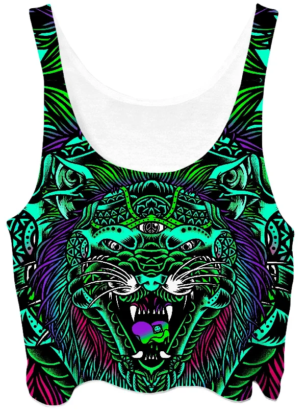 Acid Tiger Crop Top Solid Print Embellished