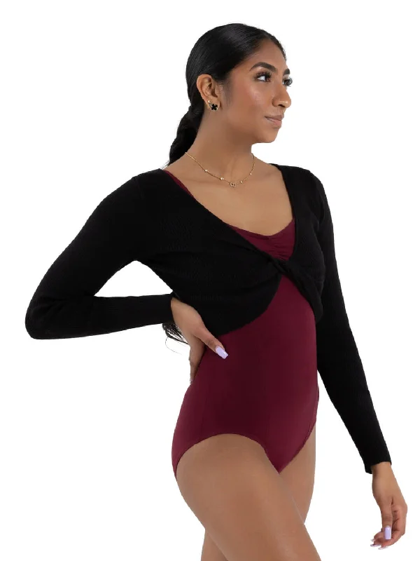 Shrug with Faux Knot Sweater Sequined Glittery Shiny