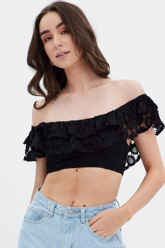 Black Sleeveless Lace Crop Top Hooded Caped Shawl Collar