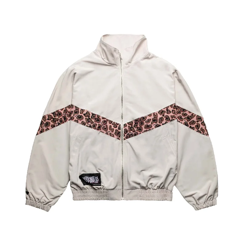 Joyrich Leopard Stripe Track Jacket Beige Satin Jacket Silk Jacket Chiffon Jacket