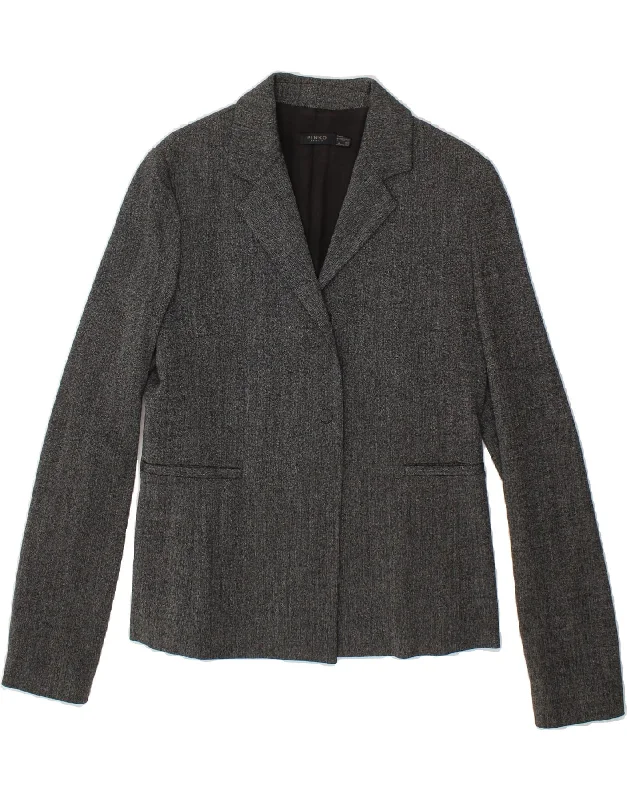 PINKO Womens 1 Button Blazer Jacket UK 12 Medium Grey Viscose Hooded Jacket Caped Jacket Shawl Collar Jacket