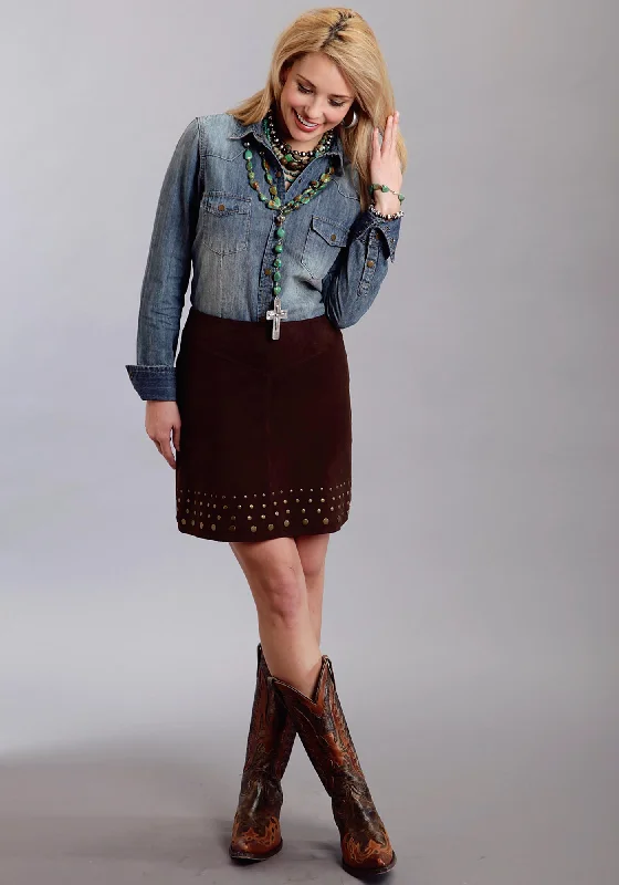 Stetson Ladies Brown Leather Nailheads Suede Lamb Skirt lace skirt delicate
