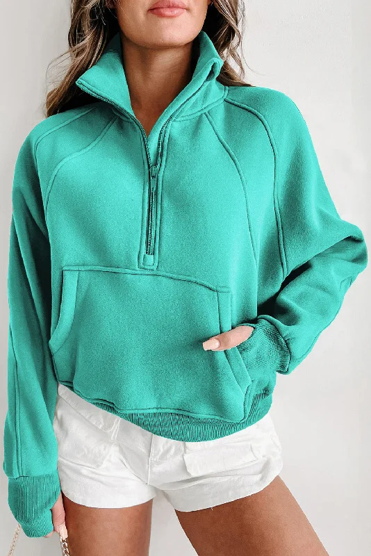 Bonbon Fleece Lined Zip Up Stand Collar Thumbhole Sleeve Sweatshirt Hoodie with Double Zipper Versatile Adjustable
