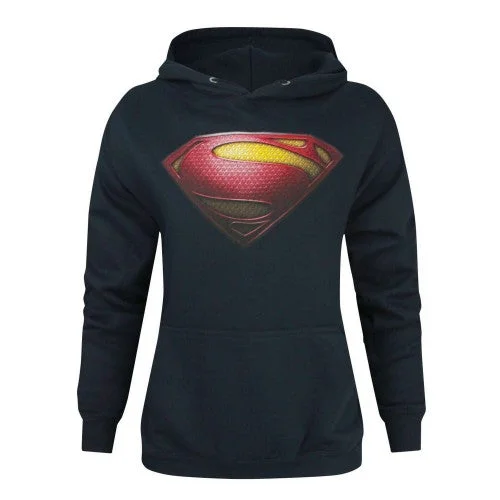 Superman Womens/Ladies Man Of Steel Logo Hoodie Hoodie with High-Low Hem Asymmetrical Trendy