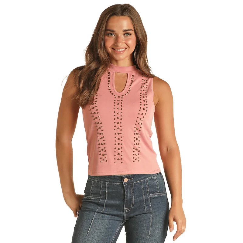 Rock & Roll Denim® Ladies Muave Rose Ribbed Studded Tank Top RRWT20R0Z9-66 yoga tank top