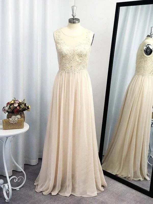 A-Line/Princess Scoop Applique Sleeveless Chiffon Floor-Length Dresses Tunics Mesh breathable