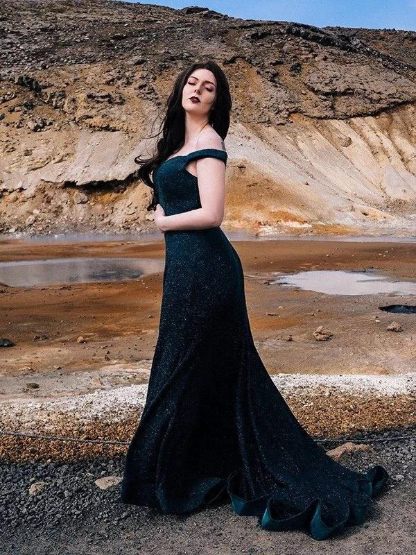 Trumpet/Mermaid Ruffles Sequins Sleeveless Off-the-Shoulder Sweep/Brush Train Dresses Turtleneck Neckline Stylish
