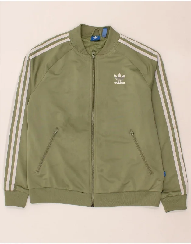 ADIDAS Womens Graphic Tracksuit Top Jacket UK 16 Large Green Polyester Wool Fabric Cashmere Fabric Tweed Fabric