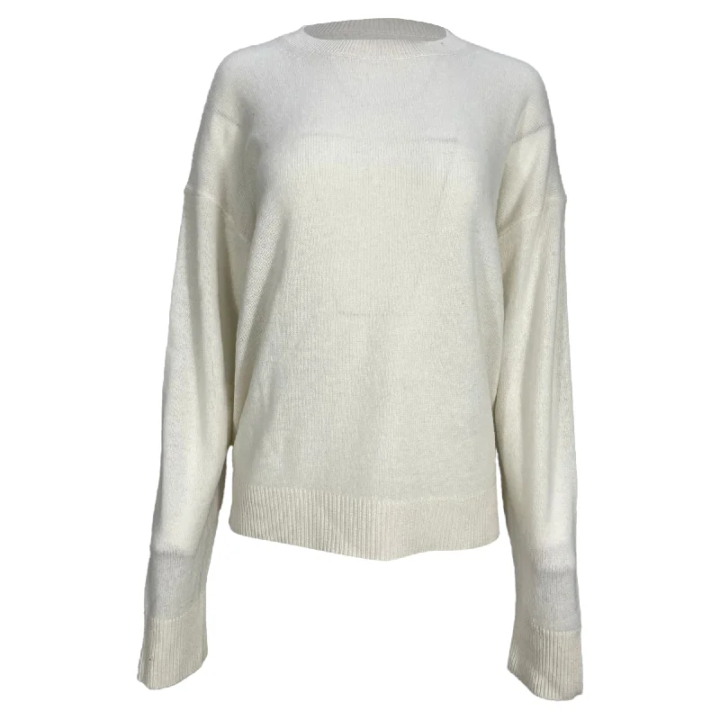 Theory Crewneck Sweater in Ivory Cashmere Mesh Fabric Canvas Fabric Denim Fabric