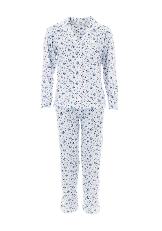 Marlon Floral Jersey Pyjama Set, White & Blue Sky Blue Jersey Tee