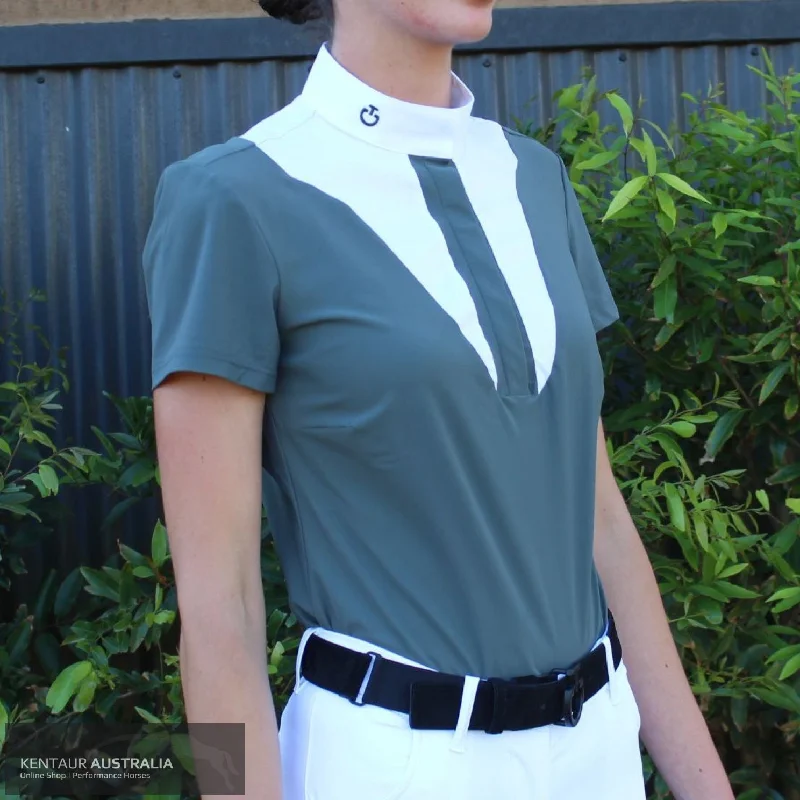 Cavalleria Toscana 'Jersey w/ Poplin Bib S/S' Womens Competition Shirt Spring Jersey Blouse Cavalleria Toscana 'Jersey w/ Poplin Bib S/S' Womens Competition Shirt Spring Jersey Blouse