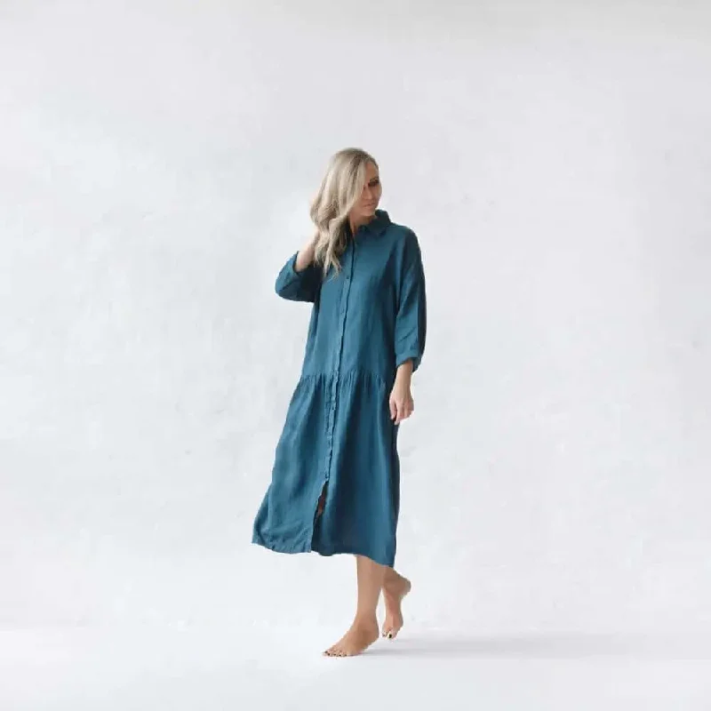 Oversized Teal linen dress by Seaside Tones Turtleneck Warm Winter