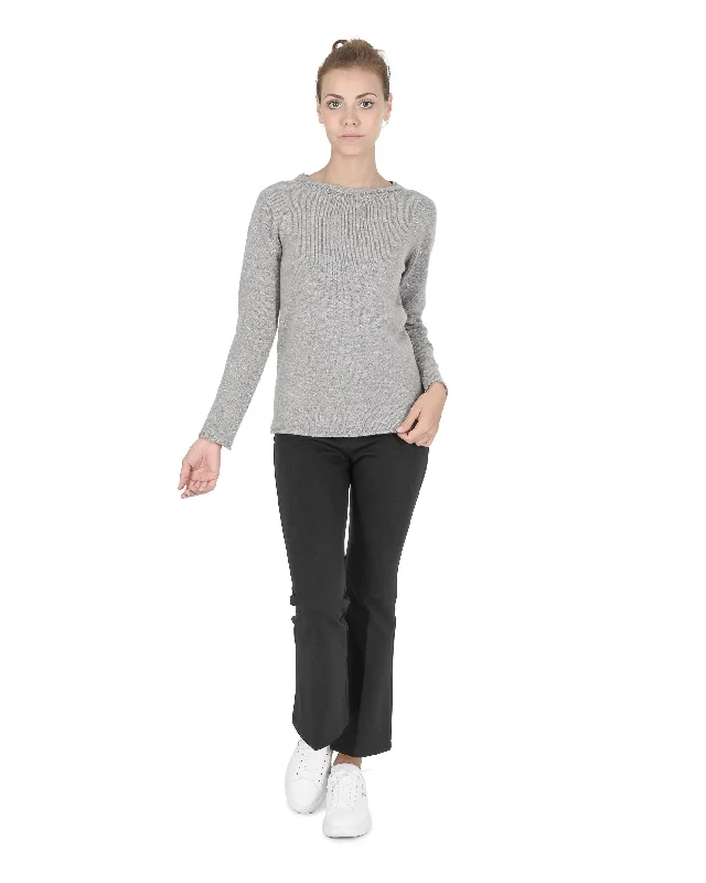 Crown of Edinburgh Cashmere Womens Boat Neck Sweater COE 0015 GREY Zippered Buttoned Snapped Crown of Edinburgh Cashmere Womens Boat Neck Sweater COE 0015 GREY Zippered Buttoned Snapped
