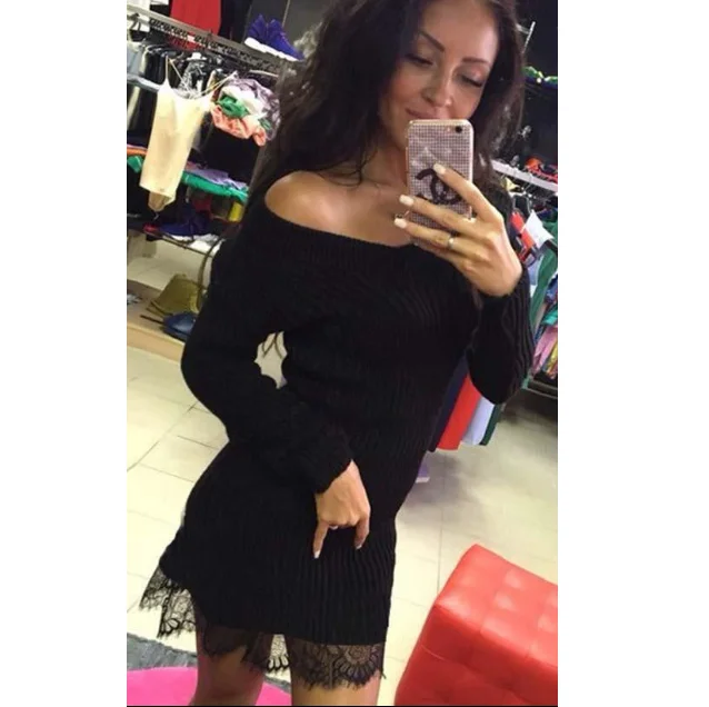 Women Knitting Dress Long Sleeve Short Pencil Knitted Dress Slim Bodycon Party Vestidos Lace Sweater Dresses Faux Fur Fabric Real Fur Fabric Shearling Fabric