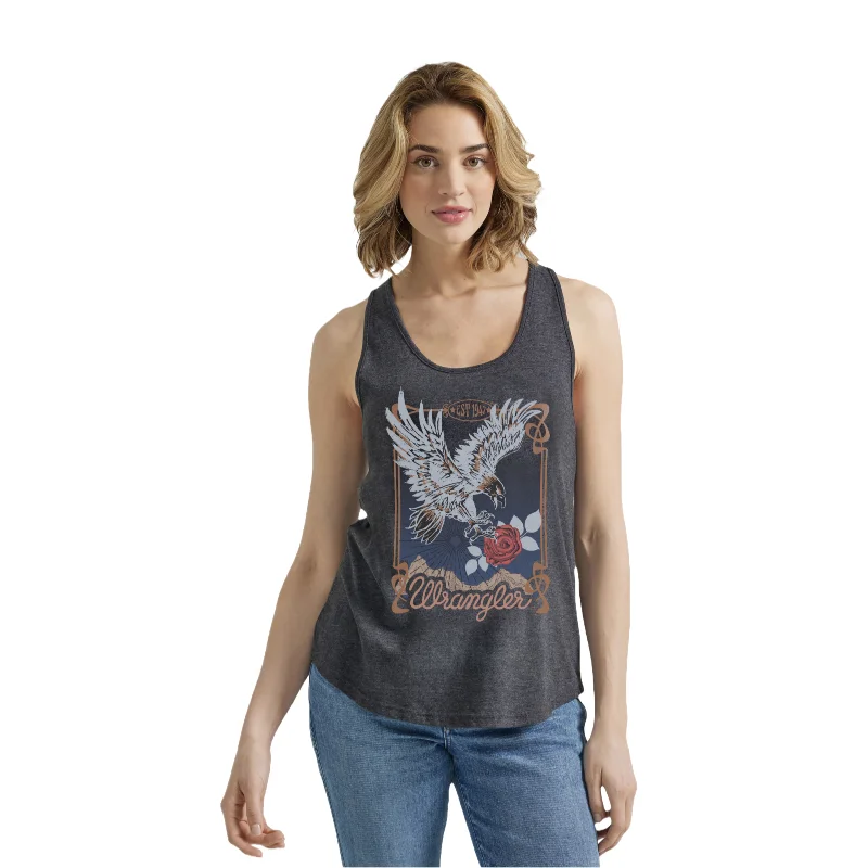 Wrangler Ladies Black Caviar Eagle Rose Racerback Tank Top 112347609 breathable tank top