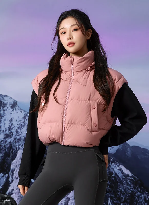 Novel Down Detachable Hoodie Goose Vest Hoodie with Crew Neck Simple Timeless