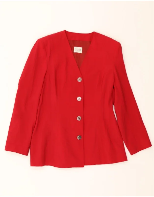 BENETTON Womens 4 Button Blazer Jacket IT 44 Medium Red Polyester Fitted Jacket Loose Jacket Oversized Jacket