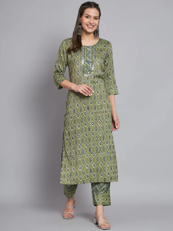 Women's Green Handwork Kurta With Trouser - Mesmora Fashion Trousers Designer Luxury