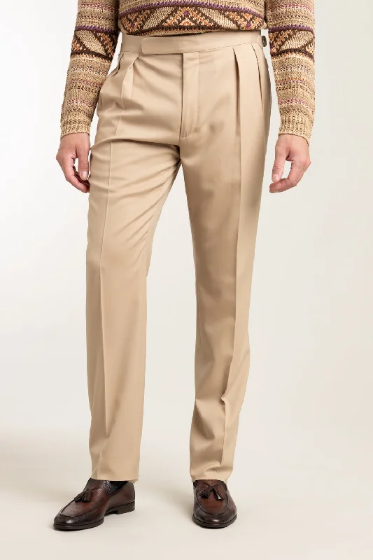 Light Brown Wool Pleated Trousers Trousers fashionable chic