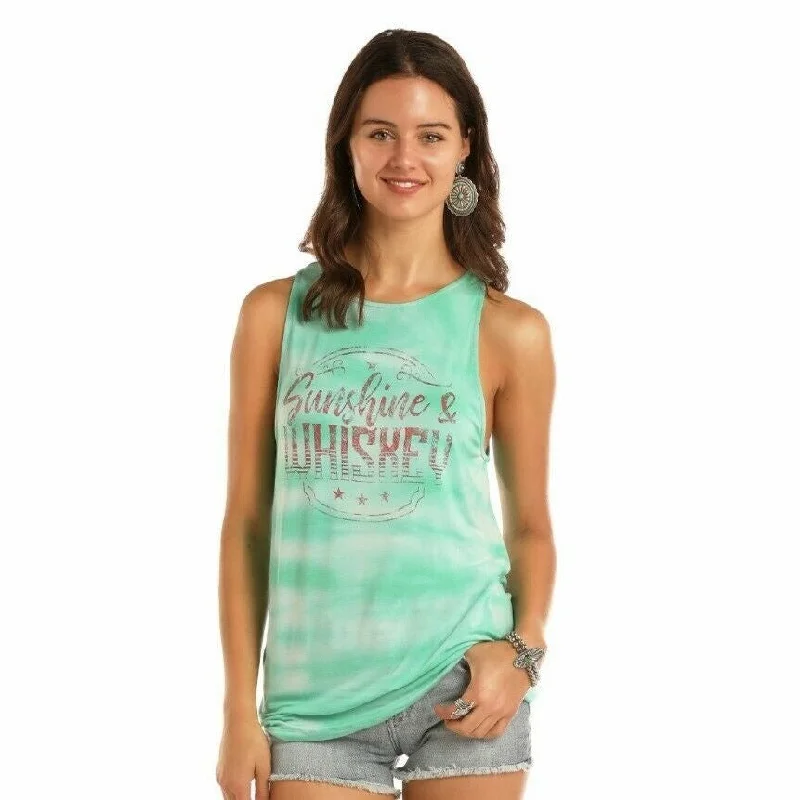 Rock & Roll Cowgirl Ladies Sunshine & Whiskey Tie Dye Tanks 49-1639 sage tank top