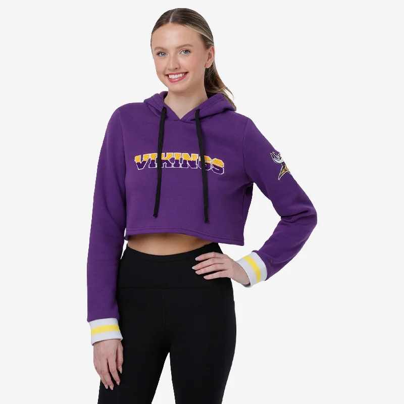 Minnesota Vikings Womens Cropped Chenille Hoodie Hoodie with Puffed Sleeves Voluminous Trendy Minnesota Vikings Womens Cropped Chenille Hoodie Hoodie with Puffed Sleeves Voluminous Trendy