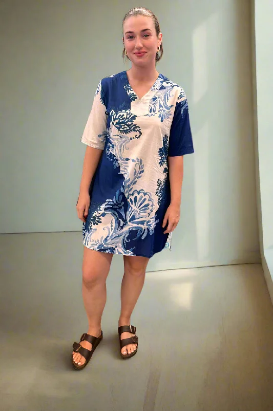 Short Sleeve V Neck Dress in Blue Byron 3322 by Saint Lori Tunics Sophisticated sleek