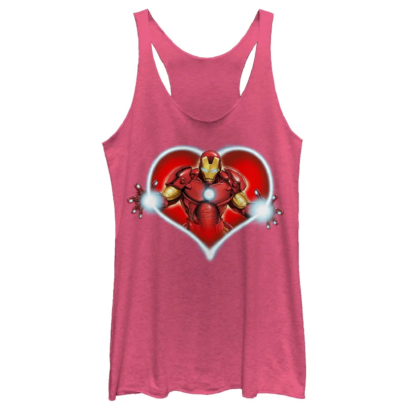 Women's Marvel Valentine's Day Iron Man Heart Frame Racerback Tank Top crew neck tank