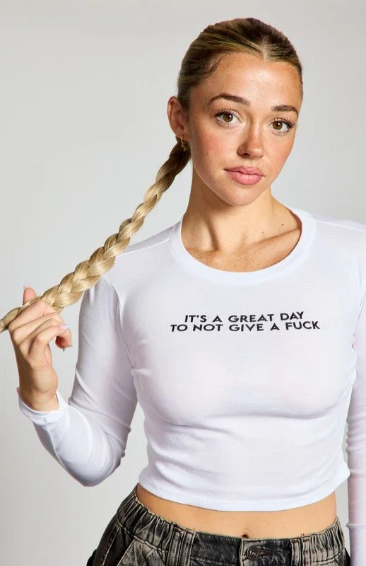 It’s A Great Day Not To Give A F*ck Long Sleeve Crop Top Collared Crew Neck Turtle Neck