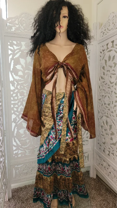 Silk Gold Print Boho Wrap Maxi Skirt lightweight skirt design