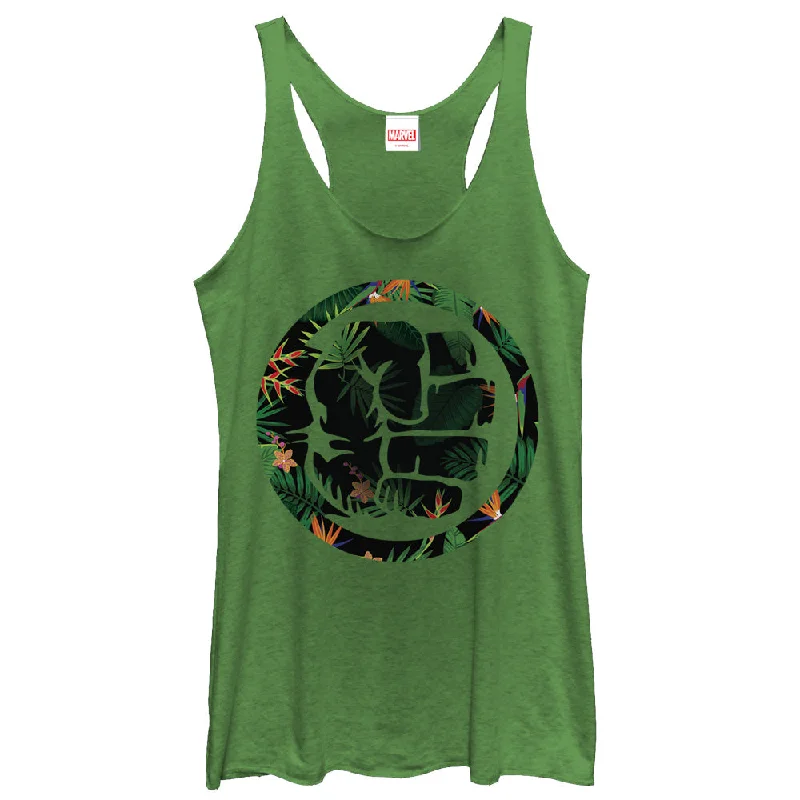 Women's Marvel Hulk Floral Print Racerback Tank Top graphic tank top