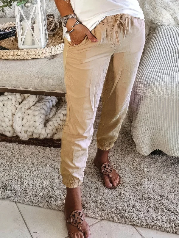 Linen Drawstring Casual Wide Leg Trousers Trousers stylish modern