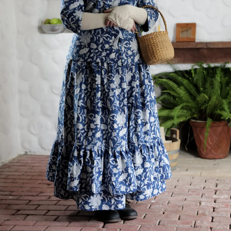 Flounced Drawstring Cotton Skirt - Printed wool skirt breathable