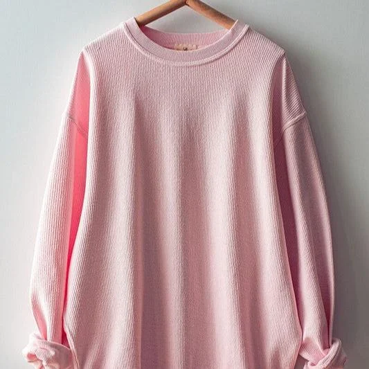 Urban Daizy Emily Oversized Vintage Wash Sweater in Urban Pink Mesh Sweater Canvas Denim