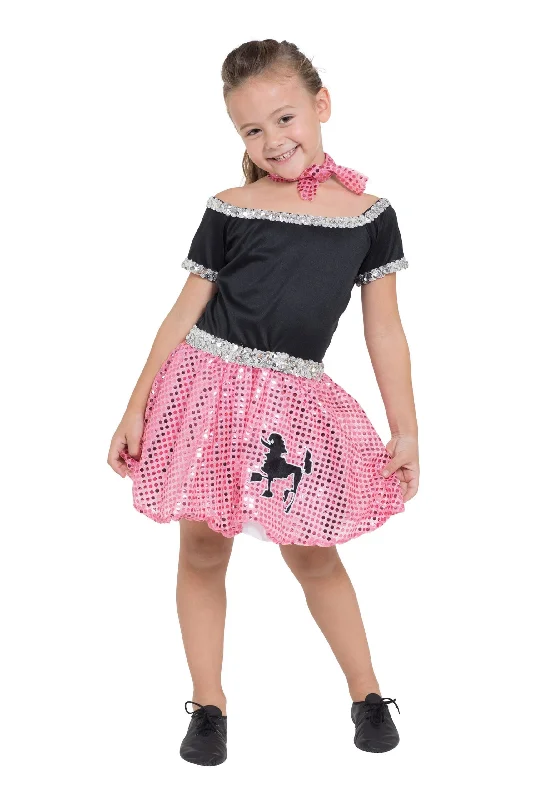 Rock and Roll Sequin Dress Pink Poodle Girl Costume Tunics Luxurious premium