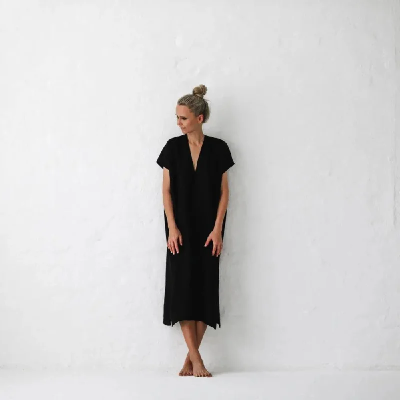 Linen V neck dress black by Seaside Tones Tunics Versatile functional