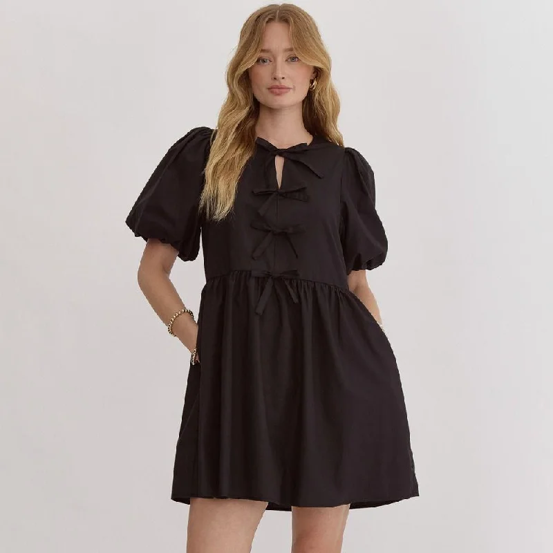 Bubble Sleeve Dress- Black Tunics Travel practical