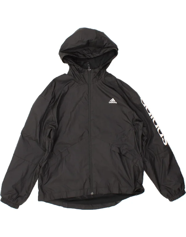 ADIDAS Womens Oversized Hooded Windbreaker Jacket UK 12/14 Medium Black Cotton Fabric Linen Fabric Terry Fabric ADIDAS Womens Oversized Hooded Windbreaker Jacket UK 12/14 Medium Black Cotton Fabric Linen Fabric Terry Fabric